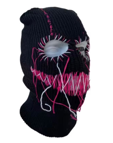 BLACK PINK Stitched Yarn Ski Mask