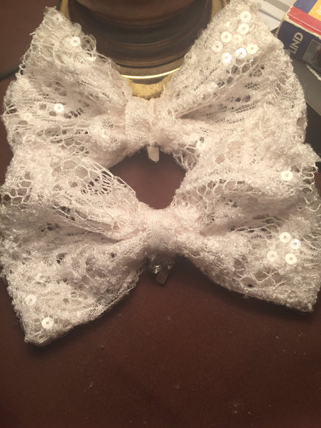 White Lace / Sequin Hair Bows