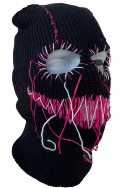 BLACK PINK Stitched Yarn Ski Mask