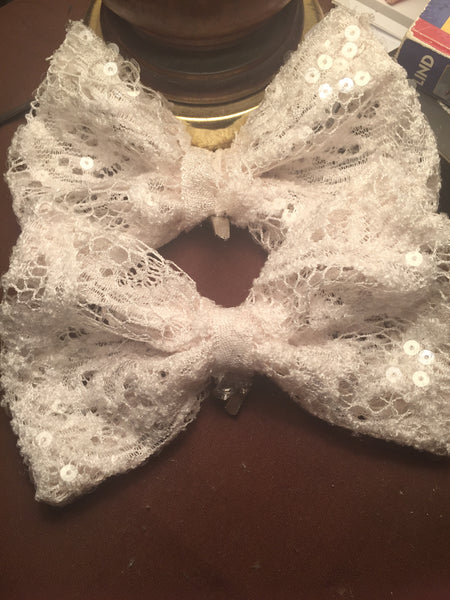 White Lace / Sequin Hair Bows
