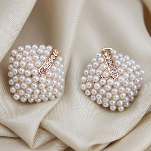 Vintage Pearl Stud Crystal Rhinestone Ear-rings