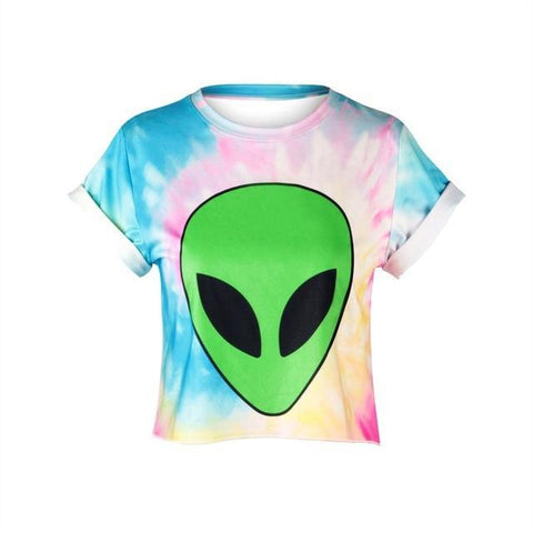 Tie Dye Alien Crop Top (Women's T-Shirt)